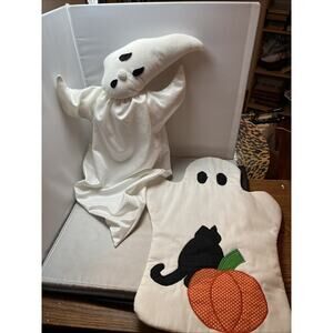 2 vintage Cloth Plush Ghosts Halloween Wall Hangings